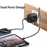 Chargeur rapide GaN 20W USB a C Chargeur mural pliable à double port avec câble rétractable Chargeurs de téléphone portable