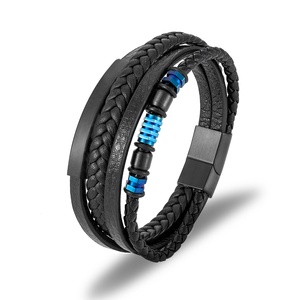 Nuevo logotipo personalizado <span class=keywords><strong>2022</strong></span> Nueva pulsera Pulseras y brazaletes de cuero negro Pulseras de acero inoxidable para mujeres Hombres Brazaletes de joyerí<span class=keywords><strong>a</strong></span> Venta - Product Image 3