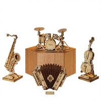 Müzik Aletleri Dönme Dolap Ahşap 3D Yapboz DIY Model Kiti Yetişkinler için STEM Oyuncak