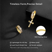 Boucles d'oreilles pendantes croix plaquées or 14K pour homme, créoles articulées croix en argent 925 avec zircone cubique 5A CZ pour femme, bijoux hip-hop, boucles d'oreilles Huggie