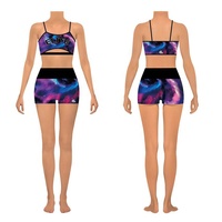 Ensemble de cheerleading imprimé thème ciel étoilé, comprenant soutien-gorge d'entraînement, short, survêtement, maillot et justaucorps, pour l'échauffement et l'entraînement en club de danse