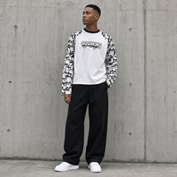 T-shirt à manches longues personnalisé Streetwear Colorblock avec imprimé tête de mort numérique, coupe oversize et courte pour hommes – Vente en gros