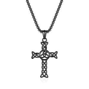 Collar de cruz de acero de titanio con nudo celta, estilo minimalista nórdico, atemporal, artístico y versátil, accesorio cultural de nicho para suéter. - Product Image 1