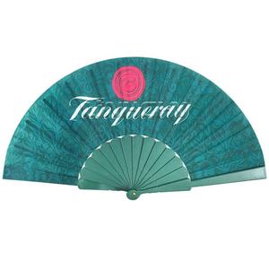 Abanicos de mano de tela plegable de plástico negro Costillas de plástico Ventilador de mano plegable impreso personalizado - Product Image 5