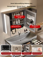 Ensemble de meuble-lavabo de salle de bain avec vasque intégrée en pierre dorée, panier extractible et armoire miroir intelligente, style japonais