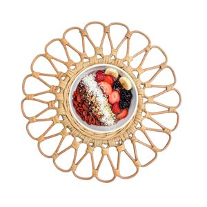 Handmade Brown Round Rattan Charger <b>Plate</b> with Floral Design Artisan <b>Mats</b> & Pads for Elegant Dining Experience - Product Image 2