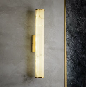 Marble Cylinder Wall Lamp Brass Finish Fluted Wall Sconce Modern Hotel Bedroom <b>Corridor</b> <b>Lighting</b> - Product Image 1