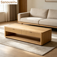 Table basse rectangulaire moderne et durable en chêne massif avec 2 tiroirs pour salon, hôtel ou usage domestique