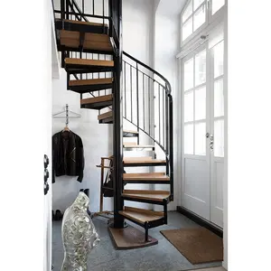 Kavisli şekli çelik çubuk Spiral merdiven tasarımı/Villa kapalı demir Spiral merdiven