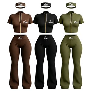 Completo Sportivo da <span class=keywords><strong>Donna</strong></span> 3 Pezzi Personalizzato 2026: Giacca Sportiva con Zip, Collo Alto e <span class=keywords><strong>Pantaloni</strong></span> a Zampa - Product Image 1