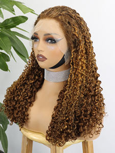 Perruques frontales en dentelle transparente 13x4, bouclées vietnamiennes, ombrées marron-blond, perruque frontale en dentelle, perruque complète en dentelle de cheveux humains bouclés Pixie - Product Image 2