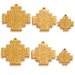จี้กางเขนนักบุญเบเนดิกต์ DZ055 สีทองโบราณ ทำจากสแตนเลสสตีล เครื่องรางป้องกันภัย สำหรับทำเครื่องประดับสร้อยคอ DIY - Product Image 1