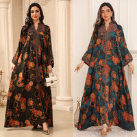 Luxuriöses Vintage-Blumendruck-Abaya-Kleid mit Stehkragen und Stickerei, Modest Couture Kaftan Abaya Bedrucktes Langes Kleid