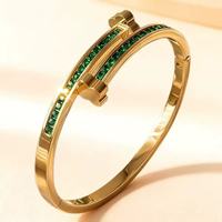 Bracelet en acier inoxydable plaqué or 18 carats pour femme, incrusté de jade taillé, avec cube de diamant tendance, vente en gros