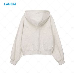 Vente en gros en usine de sweats à capuche unis en coton éponge français personnalisés et écologiques avec fermeture éclair pour femmes - Product Image 4