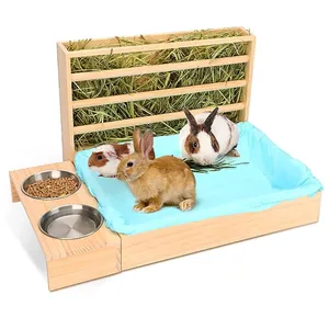 3 в 1 деревянная кормушка для кролика с ящиком для мусора и мисками для морских свинок держатель для сена с туалетом для кролика хомяка мелких животных