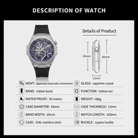 Nouvelle Arrivée Montres de Sport de Haute Qualité Style Navi en Acier Inoxydable Montre Mécanique Automatique Cadran à Aiguilles Étanche