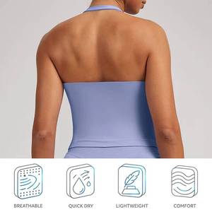 Hot Selling Women's Eco-Friendly Four-Way Stretch Solid Breathable Sportswear High Support Seamless Ribbed Yoga <b>Halter</b> Tank <b>Top</b> - Product Image 4