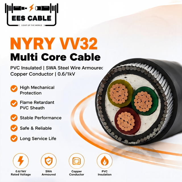 Cables Armés NYFGY Cuivre VV32 PVC SFWA Fil Acier Maintient Avec Ruban Acier Armure Ruban En Polyester Ecran Congo EESCABLE