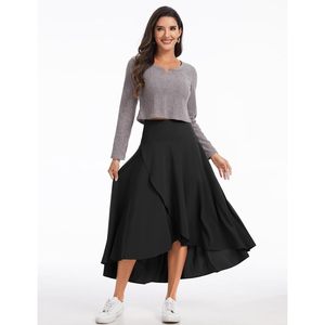 Jupe longue fluide taille haute pour femme FOXA, ourlet asymétrique, short intégré, couleur unie, vêtement de fitness - Product Image 6