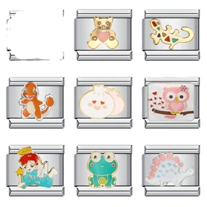 New Electroplated Stainless Steel Oil-drip Cartoon DIY Italian-style Modular Bracelet <b>Personalized</b> Welded-pattern Bangle - Product Image 1