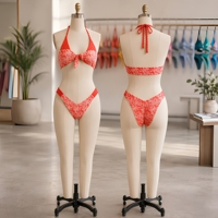 Produsen Pakaian Renang Kustom Jahitan Zigzag Cetakan Kontras Padding Lepas Pasang Set Bikini Polkadot Baju Renang Wanita