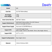 Boîtier Vertical Mini-ITX Flex Small 1U avec Alimentation, GPU, Disques Durs 3.5/2.5'', HTPC de Bureau, Noir, Plastique, Métal, Fenêtre Latérale, Domify K20 en Stock