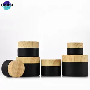 In Stock Wholesale Matte Frosted Black Amber 10Ml 20Ml 50Ml Cream Jars Cover Color Glass Bottles With Plastic Bamboo Lid