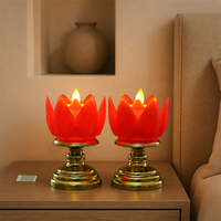 Bougie LED Lotus à base dorée avec mèche oscillante, articles de prière, décoration de table pour Diwali, Noël, anniversaire, fête, chambre