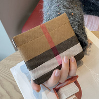 Dompet Kotak-kotak Klasik Modis Dompet Saku Portabel Penyimpanan Kabel Data Earphone Tas Mini Dompet Tempat Kartu Billetera De Lujo