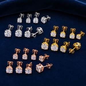 Wholesale 925 Sterling Silver Round Brilliant Cut 5mm 6.5mm 8mm Moissanite Gold Plated Stud <b>Earrings</b> Factory Price for <b>Men</b> Women - Product Image 4