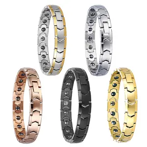 Titanium Steel Power Magnetic Therapy Bracelet Gold Plated Care Therapy Bracelet Lovers Heart Health Energy Magnetic Bracelet