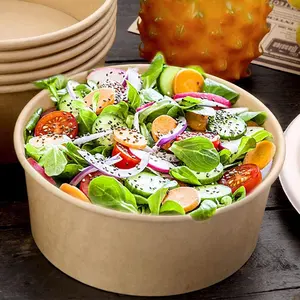 1100ml Bol à salade écologique pour soupe de nouilles Prix d'usine Bol en papier kraft pour aliments chauds et froids Conteneurs alimentaires à emporter jetables