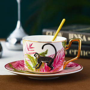 Ensemble de tasse et soucoupe à café en céramique de style européen, série Jungle, pour le thé de l'après-midi et les cadeaux - Product Image 5