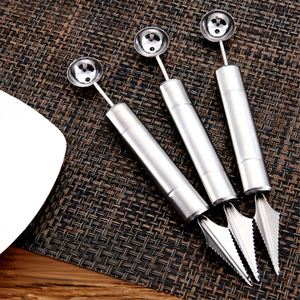 Stainless Steel Double-headed Fruit Scoop Carving Knife 3-Piece <b>Set</b> C Series <b>Hand</b> <b>Wash</b> Only for Kitchen Use - Product Image 1