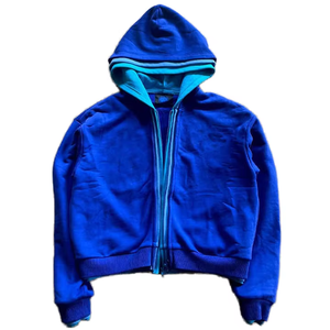 Felpa con Cappuccio Personalizzata a Tre Strati con Zip, Oversize, Streetwear da Uomo, Blu con Contrasti, Multi-Zip, in Cotone Pesante Felpato - Product Image 1