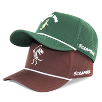 Casquette de baseball unisexe personnalisée HN10 à 5 panneaux, performance, logo brodé, trous découpés au laser, casquette de sport imperméable, casquette en polyester avec cordon