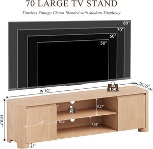 Mueble de TV Moderno de Roble Natural con Esquinas Redondeadas y Base Reforzada, Mueble de Almacenamiento para Sala de Estar sin Tiradores - Product Image 4
