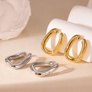 Aros de Acero Inoxidable Chapados en Oro de 18K Estilo Francés, Diseño Geométrico, Sin Níquel, para Regalo - Product Image 1
