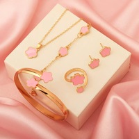 Ensemble de bijoux trèfle à cinq feuilles 5 pièces en alliage, collier, bracelet, bague, boucles d'oreilles, cadeau porte-bonheur pour femme