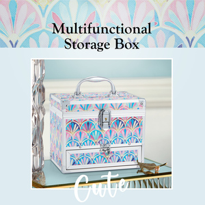 Portable Jewelry Box Lockable <b>Makeup</b> Storage <b>Case</b> with Mirror Bottom Drawer Aluminum Cosmetic Organizer Box - Product Image 4