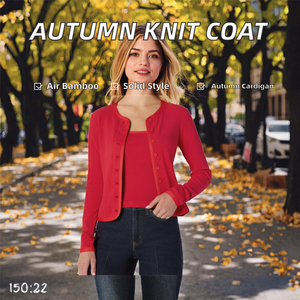 Trendy Women's Autumn European Coat Casual Style Solid Knitted Bamboo Fiber <b>Cardigan</b> <b>Sweater</b> Loose Slimming Top Niche Clothing - Product Image 2