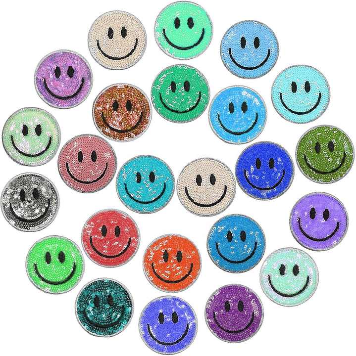 Embroidered Chenille Glitter Patch Custom Made Big Iron Loving Heart Smiling Face Pattern pink Chenille Sequins Patch