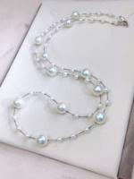 Collier en argent 925 avec perles d'eau douce Akoya et Edison de 4,5-5 mm et 9-13 mm, style Starlight