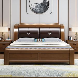 Letto matrimoniale king size <span class=keywords><strong>in</strong></span> <span class=keywords><strong>legno</strong></span> massello di noce, stile europeo americano, imbottito, di fascia alta, dal design retrò. - Product Image 1