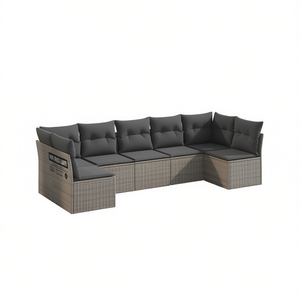 Conjunto de Sofás de Jardín de Ratán Sintético Gris para Exteriores, Diseño Modular Contemporáneo de 6 Plazas para Patio y Jardín - Product Image 1