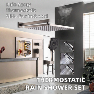 Juego de grifería termostática individual a granel con barra deslizante para ducha de lluvia, diseño moderno, de latón, para baño, montaje en pared, sanitario, China - Product Image 2