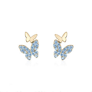 Boucles d'oreilles papillon plaquées or avec strass roses pour femmes, bijoux mignons et tendance, cadeau, boucles d'oreilles en alliage - Product Image 6