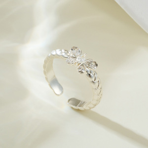 Butterfly Open <b>Ring</b> Brushed Silver Adjustable Index <b>Finger</b> <b>Ring</b> Prong Setting Jewelry Gift - Product Image 1