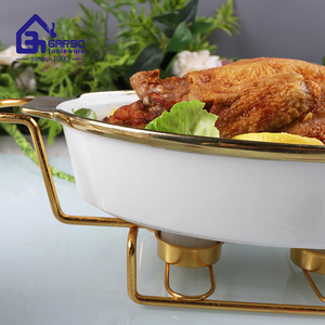 Bộ đồ ăn bằng gốm đặt OEM có sẵn 2 cái sang trọng đặt bữa ăn tối tùy chỉnh hộp màu mạ điện vàng nồi gốm với nắp thủy tinh - Product Image 5